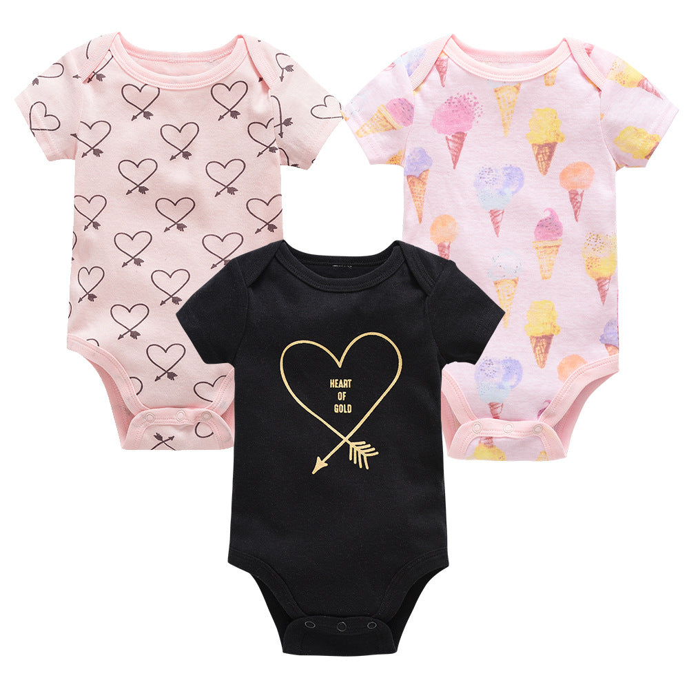 Cross-border new baby romper three-piece suit baby cartoon print baby boy bodysuit girl onesie factory 