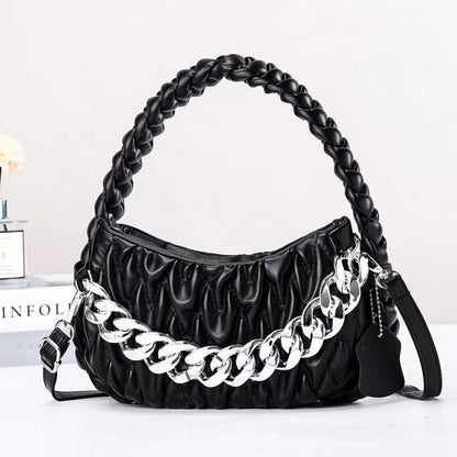 Niche 2024 autumn and winter new trend fashion woven handbag soft leather wrinkled shoulder crossbody chain bag 