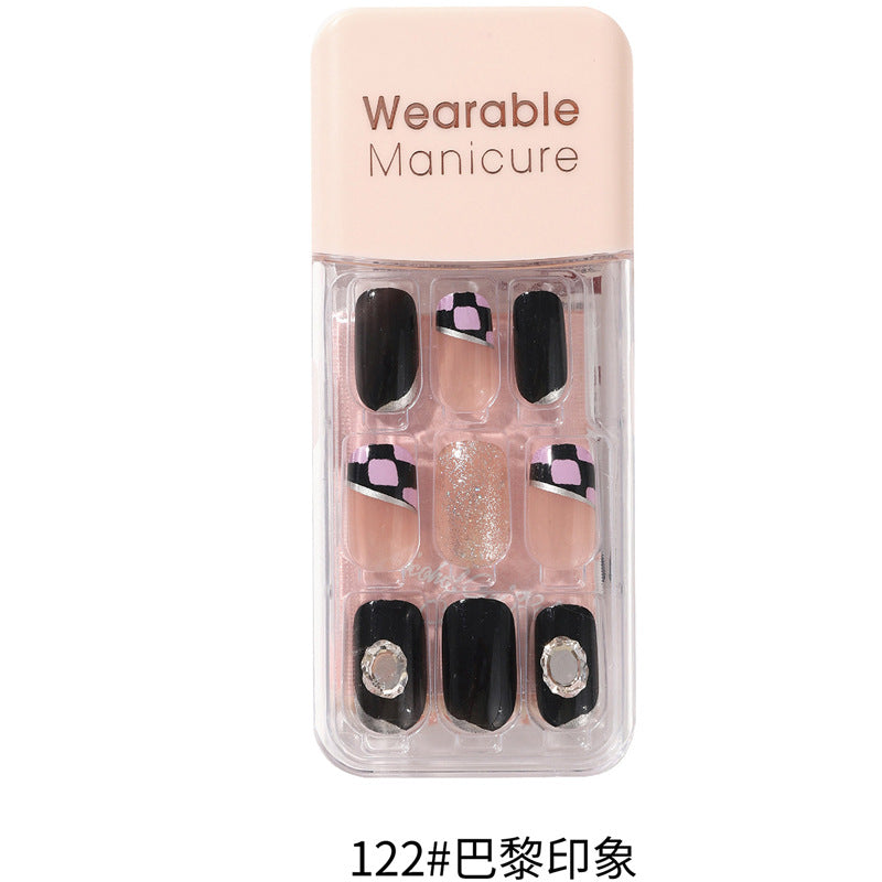 BK wearable nail art patch finished product wholesale spring and winter whitening jelly glue wear and tear square nail piece nail30