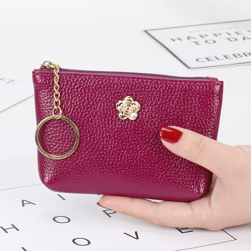 Genuine leather texture short coin purse ultra-thin women's card holder Korean style mini small wallet soft leather key bag zipper bag 