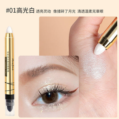 Maxfine quicksand highlight double-head eyeshadow pen pearlescent eyeshadow stick brightens and does not smudge eye makeup for novice women