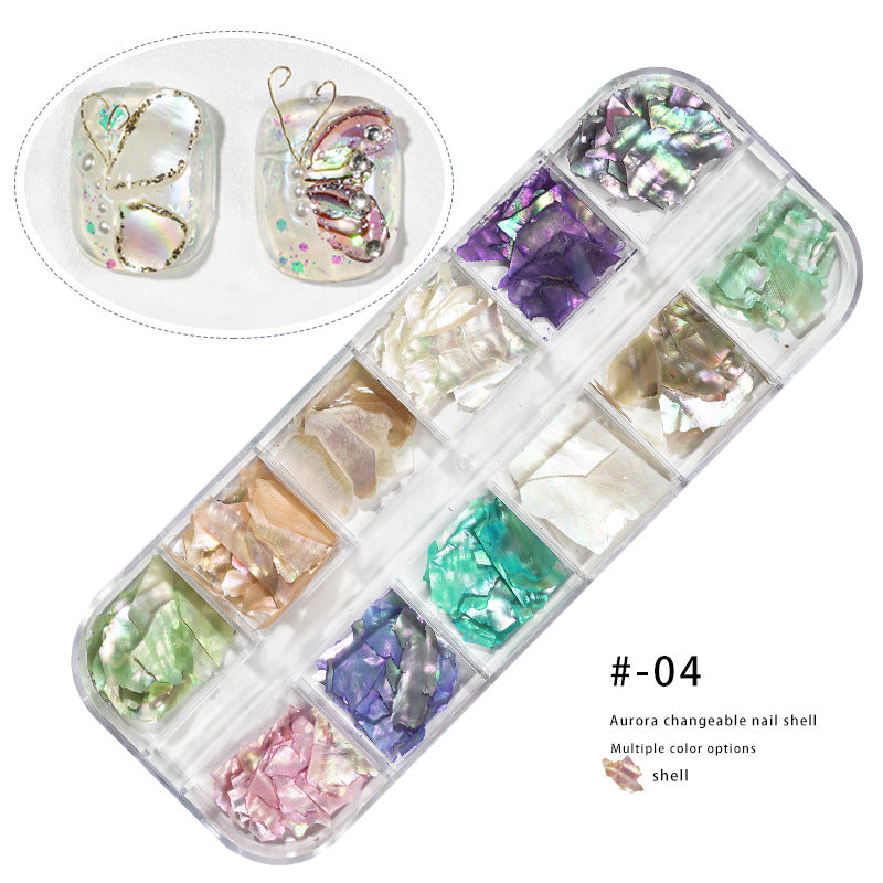 New nail art shell fragments accessories 12 colors mixed nail art shell pieces fantasy color thin irregular fragments