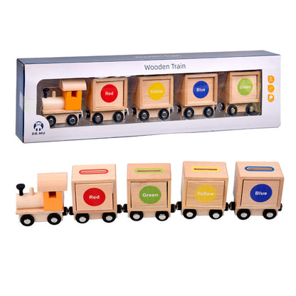 Montessori children's wooden magnetic geometric shape recognition color classification pull train early education educational toys