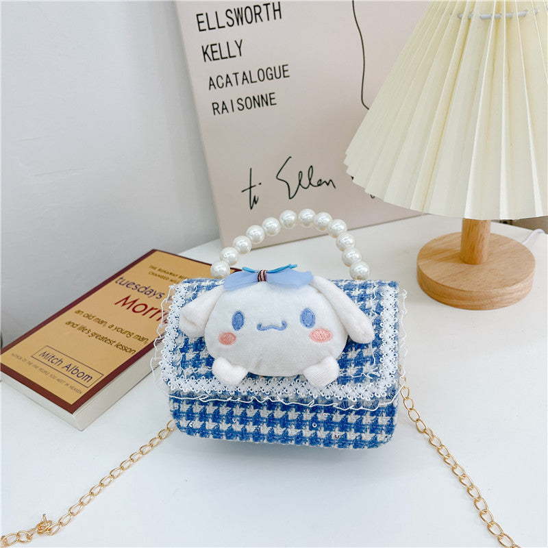 Cute children's small square bag fashionable pearl handbag trendy versatile chain crossbody bag girl's coin shoulder bag