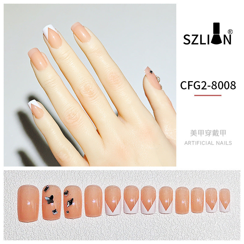 Cross-border special wearable nail tips wholesale French simple ice transparent nail art finished product detachable nail stickers