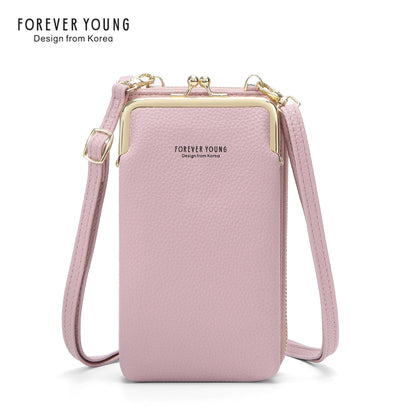 foreveryoung mobile phone bag messenger bag for women simple and fashionable litchi pattern large capacity coin purse foreign trade 