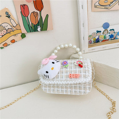 Cartoon cute children's handbag fashionable contrast color girl chain shoulder bag fashionable doll crossbody bag small square bag