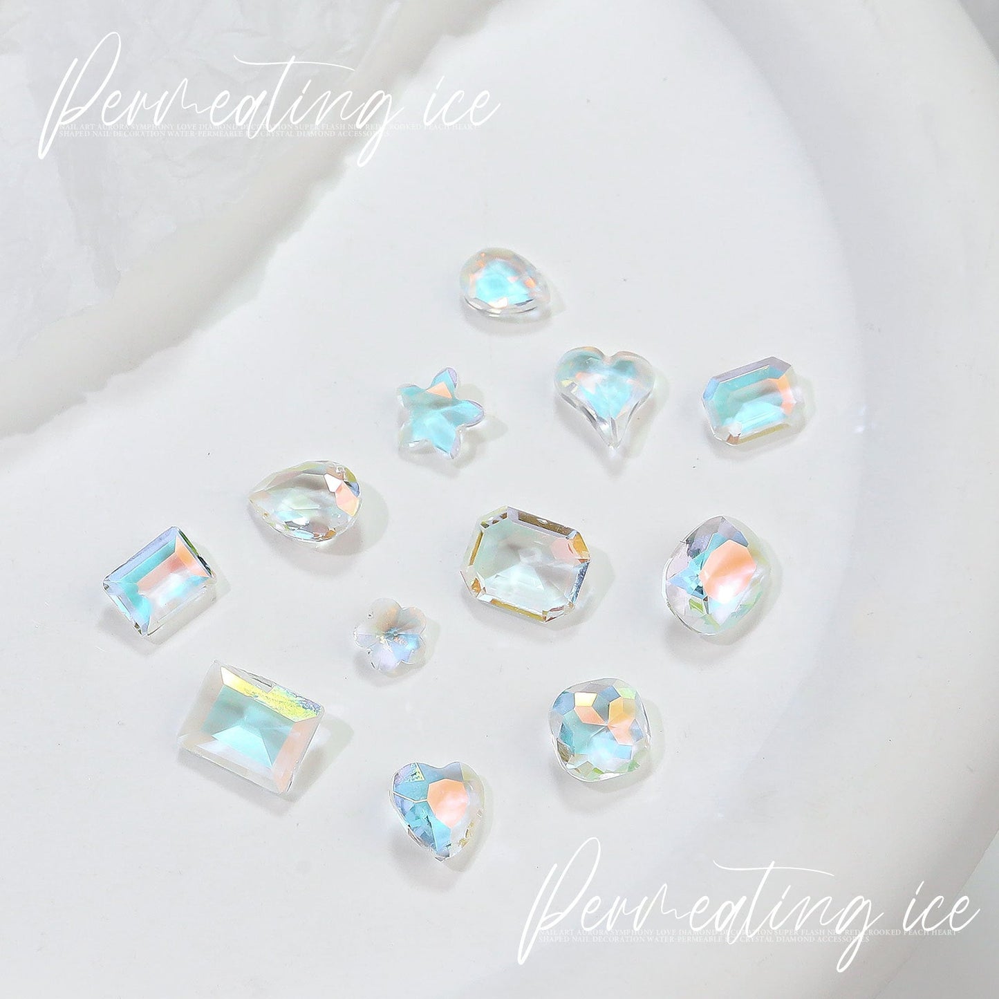 Nail art K9 diamond new sea salt pointed bottom diamond nail art accessories ice transparent aurora fantasy color crooked heart fat square glass diamond nails