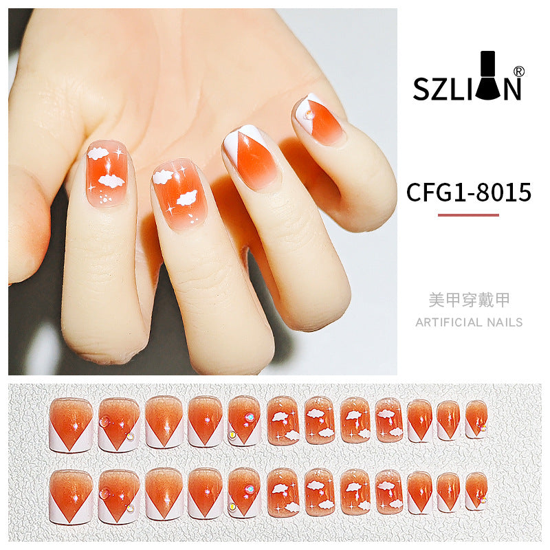 New hot sale wearable nail tips wholesale French simple ice transparent nail art finished product removable nail stickers thin