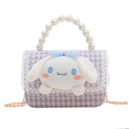 Cute children's small square bag fashionable pearl handbag trendy versatile chain crossbody bag girl's coin shoulder bag