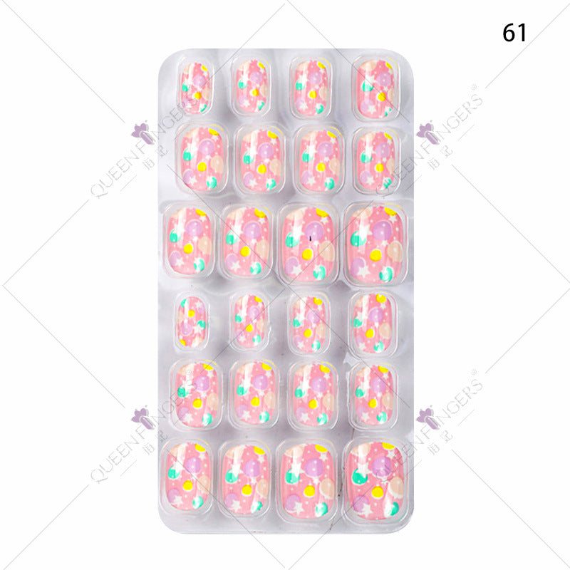 Manicure children's finished nail pieces 24 pieces of adhesive Christmas cartoon bagged wearable color nail pieces nail stickers