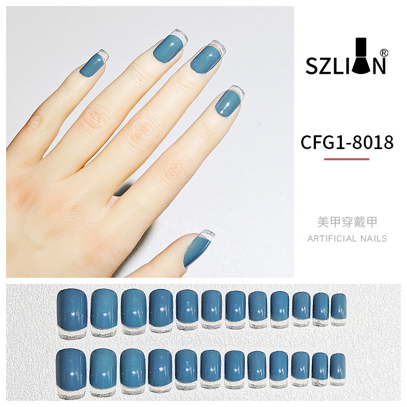 New hot sale wearable nail tips wholesale French simple ice transparent nail art finished product removable nail stickers thin