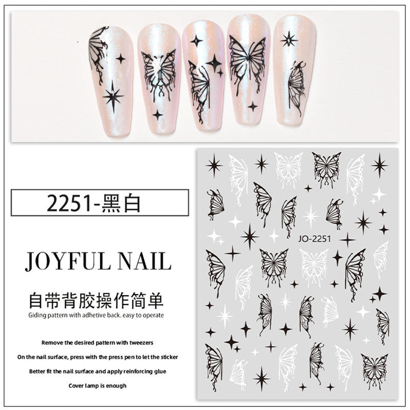 Nail stickers hollow elegant butterfly stickers three-dimensional fantasy color laser liquid butterfly fresh gold and silver aurora nail stickers