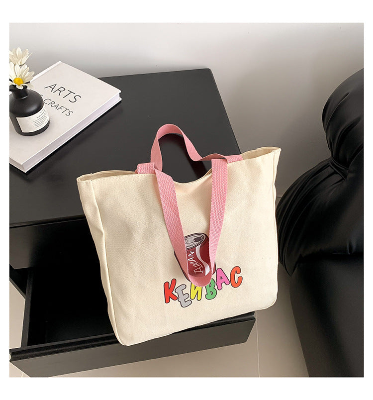 Korean printed canvas bag women 2024 new fashion large capacity trendy casual letter shopping shoulder handbag 