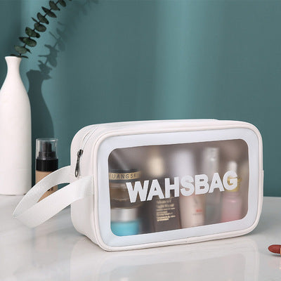 New PU three-piece frosted cosmetic bag PVC transparent wash bag storage bag large capacity LOGO production 