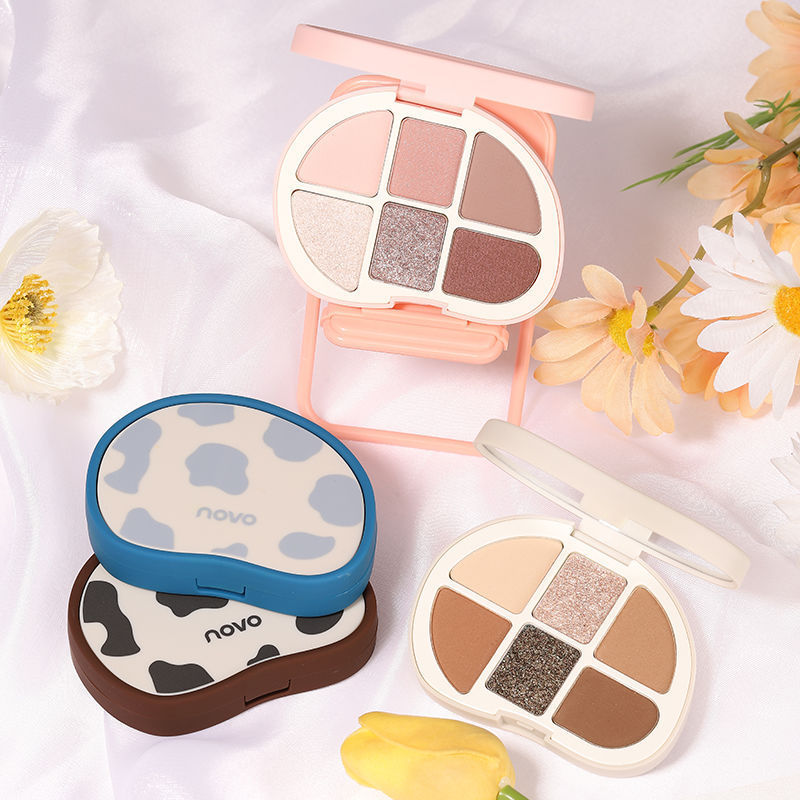 NOVO six-color eyeshadow palette for contouring + highlighting, daily eyeshadow that does not come off, waterproof, earth-colored, light makeup 