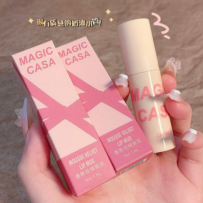 MAGIC CASA បំពង់ម្សៅតូច lip mud mousse lip glaze matte water mist velvet lipstick ជាប់បានយូរ ធ្វើអោយស 