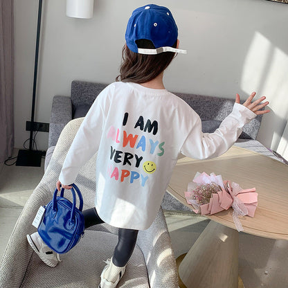 Summer girls short-sleeved T-shirt children's boys cotton T-shirt rainbow letter color printing loose elastic kindergarten trend