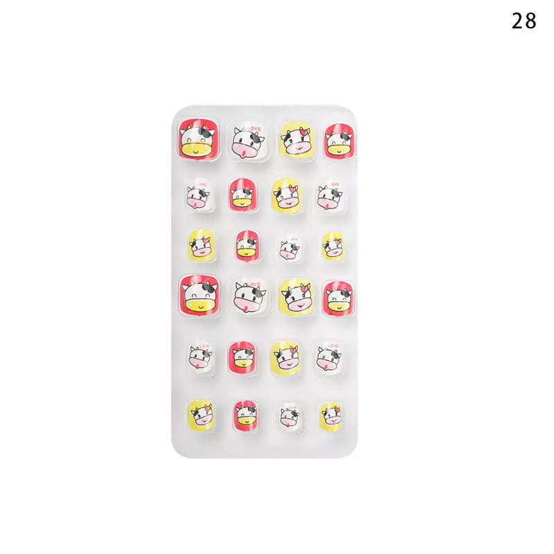 Zhifei nail art children's finished nail pieces 24 pieces bag cartoon lines wearable finished nail art children's patches