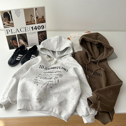 Amo Beibei 2024 Spring Children's Letter Hooded Sweatshirt Trendy Boys and Girls Baby Handsome Loose Letter Jacket