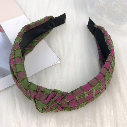 European and American Christmas headband for women Korean style cute sweet temperament knotted head buckle fabric wide edge plaid headband hair cave