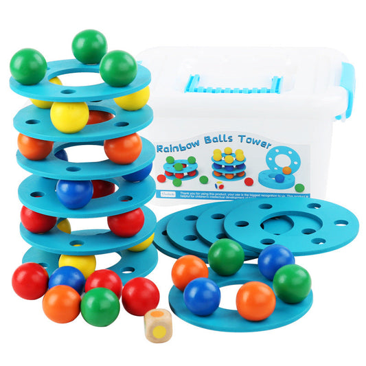 Children's rainbow ball tower stacking tower game children's hand-eye coordination color cognition parent-child interactive toys