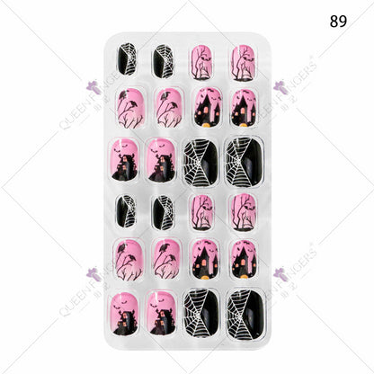 Zhifei nail art children's finished nail pieces 24 pieces flame cartoon bagged wearable finished nail art children's patches