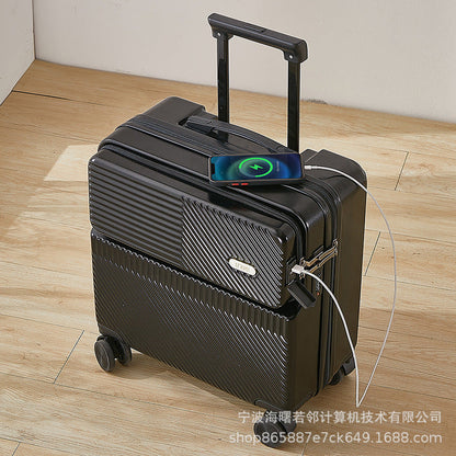 Small trolley case for boarding trolley case for women 18 inch lightweight multifunctional front opening suitcase for men 