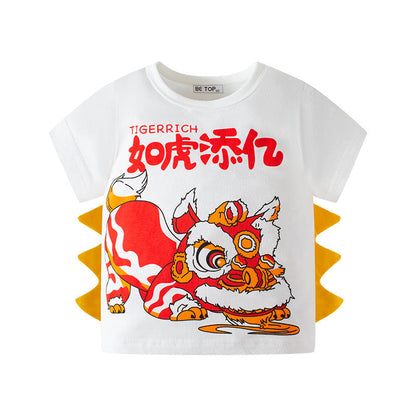 be top children's clothing Chinese style children's short-sleeved lion dance lion dance summer new boys T-shirt baby one piece