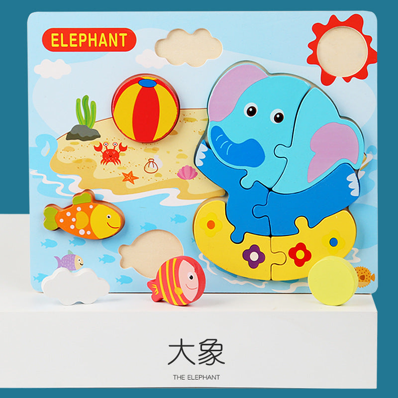 Wooden early education cognitive children's educational toys building blocks dinosaur animal shape matching 3d three-dimensional puzzle wholesale