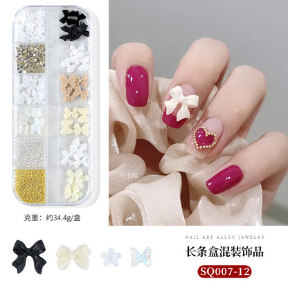 Nail art accessories aurora bow pearl rivet small accessories super flash small diamond 12 grid mixed nail decoration wholesale