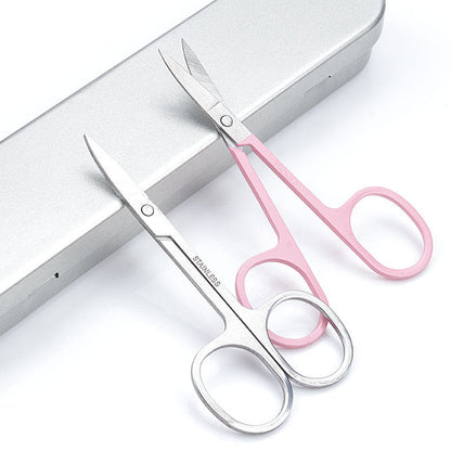 Wholesale stainless steel pointed eyebrow trimming scissors color bag eyebrow trimming makeup tools independent packaging bag