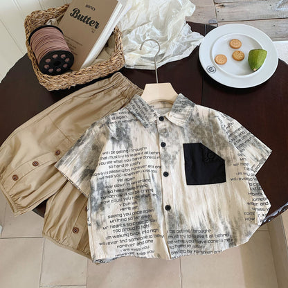 Children's shirt Bangcheng 2024 summer boys ink letter shirt children's clothing new Korean cardigan trend G0165