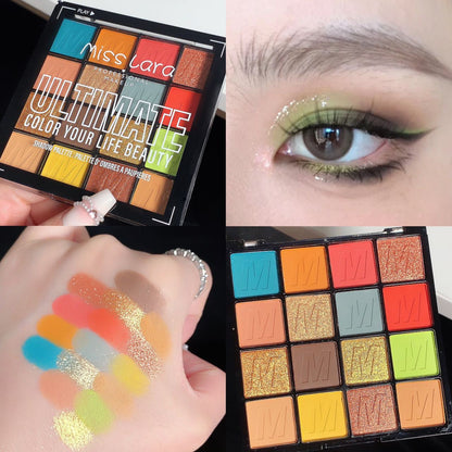 Misslara 16 color eye shadow palette pearlescent eye shadow waterproof matte new stage makeup sequins glitter affordable student