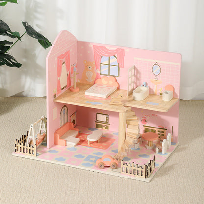 Children's wooden bedroom furniture baby role play desktop simulation princess doll house villa play house toys