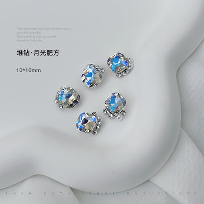 Nail art diamond jewelry wearable nail art pointed bottom crystal pile diamond finished product fat square pearl rhinestone diamond ball nail accessories