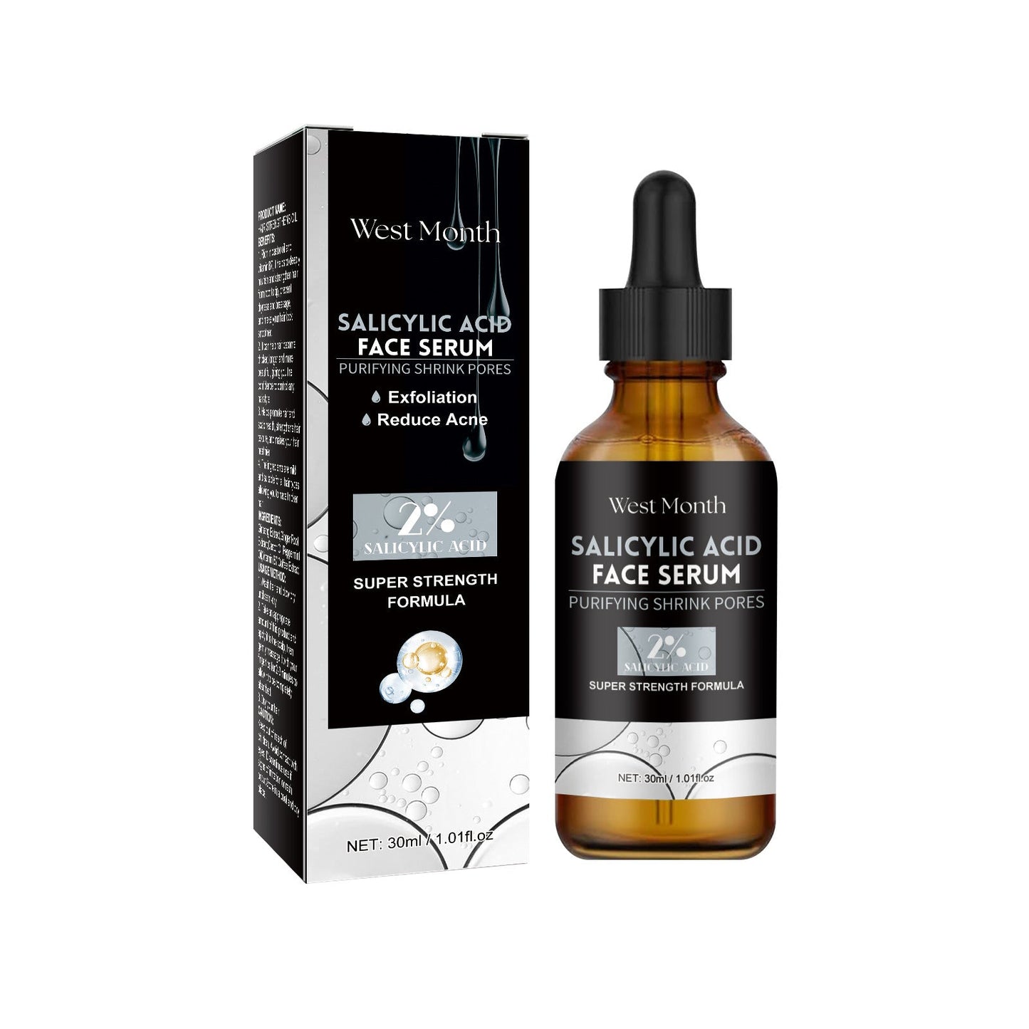 West Month Salicylic Acid Facial Essence, បាត់ស្នាមមុន, ជួសជុល, ផ្តល់សំណើម និងផ្តល់សំណើមដល់ស្បែកមុខ Essence 