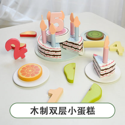 Wooden Simulation Double-Layer Birthday Cake Educational Children's Play House Toy Children's Cake Cutting Birthday Gift