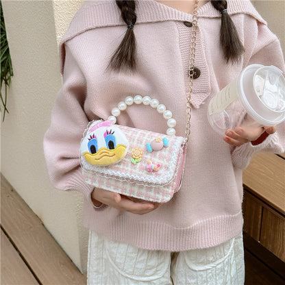 Cartoon cute children's handbag fashionable contrast color girl chain shoulder bag fashionable doll crossbody bag small square bag