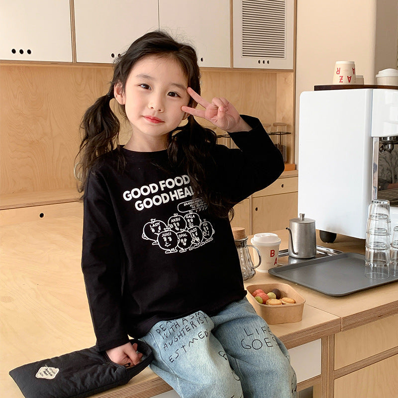 2024 Spring New Children's Bottoming Shirt Boys and Girls Cartoon Print Round Neck Long Sleeve T-shirt Baby Fashion Top