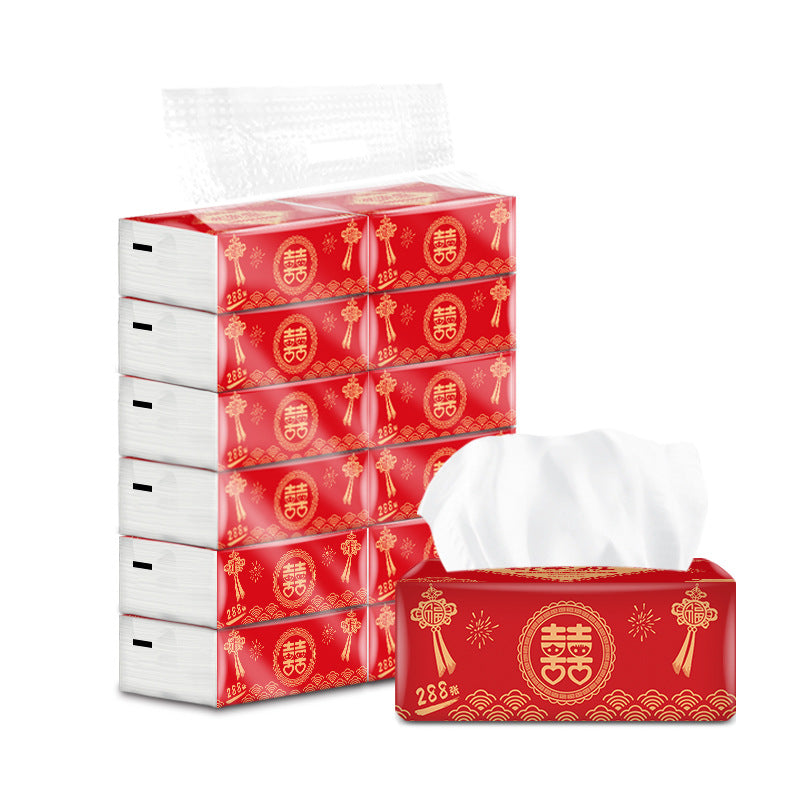 Wedding red festive skin-friendly flexible paper 12 packs of banquet paper towels log 4-layer napkins in large quantities