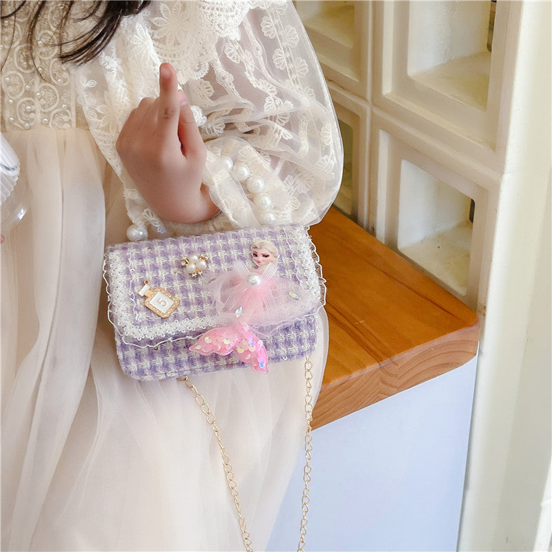 Children's messenger bag fashionable girl princess small fragrance style pearl hand-held change small shoulder bag cute girl shoulder bag 