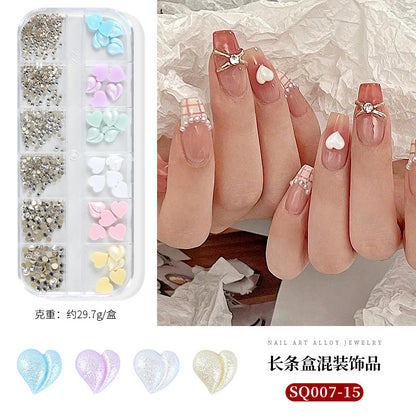 Nail art accessories aurora bow pearl rivet small accessories super flash small diamond 12 grid mixed nail decoration wholesale