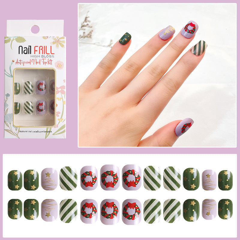 Christmas Manicure Wearable Nails Xiaohongshu ពេញនិយម ចុងឆ្នាំថ្មី ក្រចកដៃ លក់ដុំ បំណះក្រចកសិប្បនិម្មិត