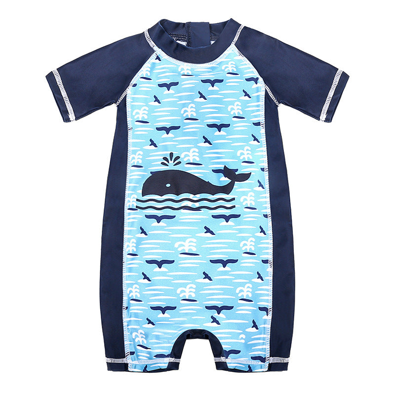 Boys swimsuit cartoon sun protection medium and large baby boy cute hot spring foreign trade children one-piece swimsuit manufacturers wholesale