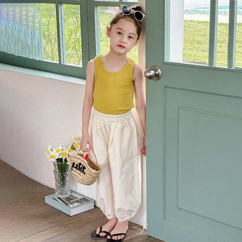 Children's cotton anti-mosquito pants summer thin cotton leggings pants Korean version of fat cool fat harem pants cotton yarn