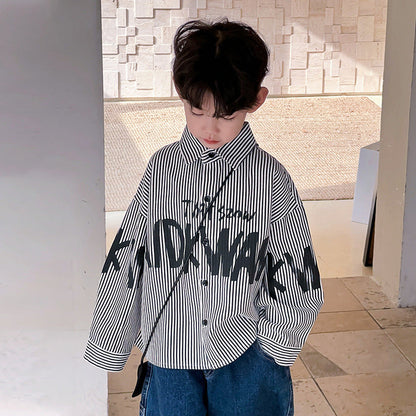 Boys autumn shirts children's shirts 2024 autumn children's clothing new style little boy Korean style striped tops trend