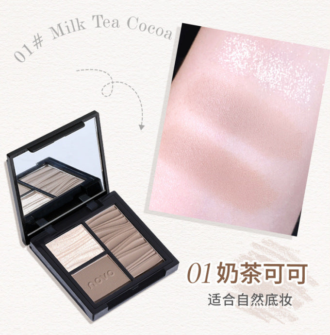 NOVO Face Sculpting Multi-effect Three-Color Repair Palette Highlight ធ្វើអោយមុខភ្លឺរលោង ស្រមោលច្រមុះ All-in-one Palette Matte Glitter មុខបីវិមាត្រ 