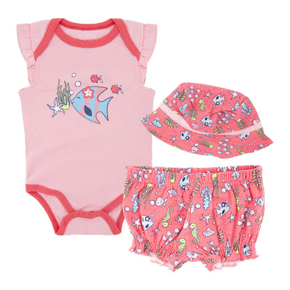 Baby suit 3 piece set 2024 summer new arrival newborn short-sleeved clothes cartoon gauze skirt baby girl suit