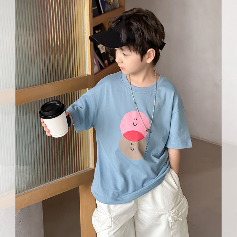 Amo Beibei children's BOBO short-sleeved loose top 2024 summer boys and girls cute fruit comfortable cotton T-shirt